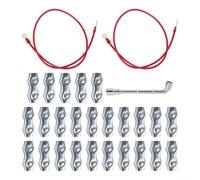 Lot de 25 connecteurs de corde en polyéthylène avec 2 câbles en cuivre en silicone et pince à manchon, connecteur de clôture électrique en acier galvanisé pour clôtures de chien de cheval, câbles