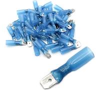 Lot de 25 cosses de câble avec gaine thermorétractable partiellement isolée - Connecteurs mâles - Largeur de fiche : 6,3 mm - Bleu : fiche plate/partiellement isolée