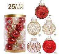 Lot de 25 décorations à suspendre pour sapin de Noël avec paillettes pour fête, mariage, cérémonie et décoration de fête (rouge doré)