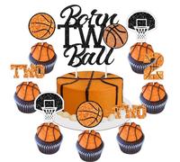 Lot de 25 décorations de fête d'anniversaire « Born 2 Ball » - Décorations de cupcakes - Fournitures de fête sportive pour garçons - 2e anniversaire