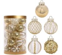 Lot de 25 décorations de Noël noires et argentées avec boule en plastique - Finition galvanisée pour couronne de sapin - 6 cm - Café (rouge doré)