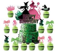 Lot de 25 décorations magiques pour gâteau d'anniversaire - Vert et rose