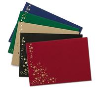 Lot de 25 enveloppes de Noël, format C6, avec pluie d'étoiles dorées et métallisées en relief, mélange de couleurs 10, papier kraft, 5 pièces par couleur, fermeture autocollante, 114 x 162 mm