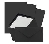 Lot de 25 enveloppes doublées de papier à lettre DIN A4 et DL avec doublure en soie blanche, collage humide - Noir - papier à lettre mat