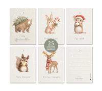 Lot de 25 étiquettes cadeaux Joyeux Noël - Format A8 - Motifs d'animaux mignons avec lapin, souris et écureuil - Merry Christmas - Étiquettes cadeaux pour cadeaux de Noël et enfants