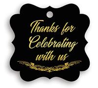 Lot de 25 étiquettes cadeaux noires en papier kraft, inscription « Thanks for Celebrating with Us » (cadre kraft 4)