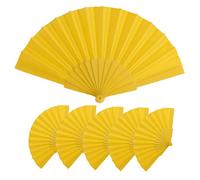 Lot de 25 éventails en plastique et tissu polyester, dimensions 43 x 23 cm, 47 g, éventails bon marché, détails mariage, baptême, communion, éventails personnalisables (jaune)