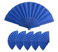 Lot de 25 éventails en plastique et tissu polyester, dimensions 43 x 23 cm, 47 g, éventails bon marché, détails mariage, baptême, communion, éventails personnalisables (bleu)