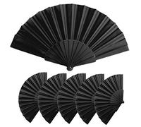 Lot de 25 éventails en plastique et tissu polyester, dimensions 43 x 23 cm, 47 g, éventails bon marché, détails mariage, baptême, communion, éventails personnalisables (Noir)
