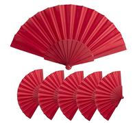 Lot de 25 éventails en plastique et tissu polyester, dimensions 43 x 23 cm, 47 g, éventails bon marché, détails mariage, baptême, communion, éventails personnalisables (rouge)