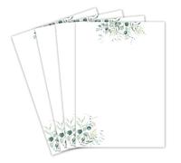 Lot de 25 feuilles à lettre DIN A4,Papier naturel crème avec branches d'eucalyptus,120 g/m²,Papier à lettre imprimable à écrire soi-même,Idéal pour les invitations de mariage et d'anniversaire