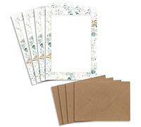 Lot de 25 feuilles de papier à lettre naturel A5 crème avec cadre et motif branches d'eucalyptus et enveloppes C6 marron sable Feuille imprimable pour invitations de mariage