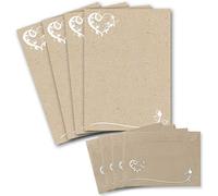 Lot de 25 feuilles de papier à lettres A4 en papier kraft avec ornement floral en forme de cœur et enveloppes assorties C6 taupe Papier imprimable pour invitations de mariage