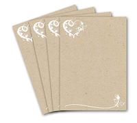 Lot de 25 feuilles de papier à lettres DIN A4 aspect papier kraft avec ornement floral en forme de cœur - Papier à lettre imprimable à écrire soi-même, idéal pour invitations de mariage et