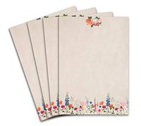 Lot de 25 feuilles de papier à lettres naturel A4 avec motif prairie fleurie - 120 g/m² - 21 x 29,7 cm Papier à lettre nervuré en rose léger - Imprimable pour invitations de mariage et d'anniversaire