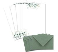 Lot de 25 feuilles de papier à lettres naturel A4 crème avec motif branches d’eucalyptus et enveloppes C6 vert eucalyptus Papier imprimable pour invitations de mariage