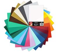 Lot de 25 feuilles DIN A4 - Film pour traceur - 621/631 - Film autocollant - En vinyle - Pour la découpe, le bricolage, les autocollants et l'étiquetage - 29,7 x 21 cm (multicolore et brillant)