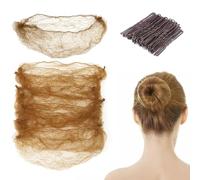 Lot de 25 filets à cheveux pour chignons et 50 épingles à cheveux en forme de U marron, kit de ballet, filet à cheveux de ballet, filet à cheveux invisible de 50 cm pour femmes, filles, danseuses de