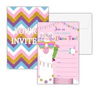 Lot de 25 invitations d'anniversaire lama double face en alpaga avec 25 enveloppes, invitations de fête pour enfants, fournitures de décoration - B01