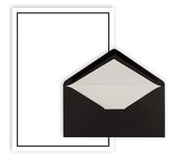 Lot de 25 lettres de condoléances A4 avec enveloppe noir de format DL 22 x 11 cm avec doublure blanc - Bordure noire - Design sobre intemporel - Qualité supérieure pour courrier funéraire