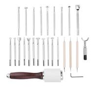 Lot de 25 outils d'estampage du cuir, kit d'outils de maroquinerie avec marteau en caoutchouc, 20 poinçons de sculpture du cuir, 3 stylets d'indentation et marteau de sculpture