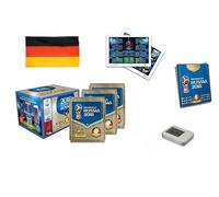 Lot de 25 paquets d'autocollants XXL édition allemande Coupe du monde 2018, 25 autocollants, album d'autocollants avec 6 autocollants, boîte de rangement pour autocollants, drapeau de l'Allemagne 150