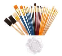 Lot de 25 pinceaux avec 1 palette, pinceau à craie, pinceau aquarelle, pinceau à huile, pinceau d'artiste, pinceau acrylique, set de pinceaux de peinture, set de pinceaux acryliques, 25 tailles