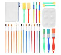 Lot de 25 pinceaux de peinture, 1 trousse à crayons, pinceaux de peinture colorés, pinceaux lavés, pinceaux éponges, kit d'apprentissage DIY
