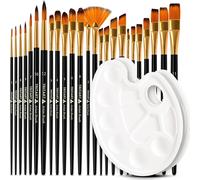 Lot De 25 Pinceaux - Pinceaux Acryliques, Pinceaux Aquarelle, Gouache, Pinceaux De Peinture ¿¿ L'huile, Etc - 2 Palettes De M¿¿Lange - Set De Pinceaux Acryliques En Synth¿¿Tique - Set De