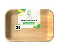 Lot de 25 plateaux rectangulaires écologiques en feuille de palmier d'areca | 22,9 x 15,2 cm | Idéal pour les cafétérias, le service rapide et les petites portions de repas | Sans arbre, robuste, sans