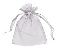 Lot de 25 pochettes en organza avec cordon de serrage, 5 cm x 7 cm, argenté
