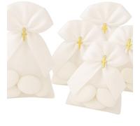Lot de 25 Pochettes en Organza Blanc Croix Dorée - Sachets à Dragées, Cadeaux Invités Mariage Baptême Naissance- Contenant Bijoux, Bonbons, Souvenirs - Élégant et Réutilisable (Blanc doré)