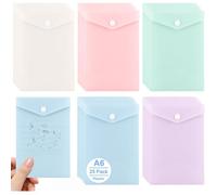 Lot De 25 Pochettes En Plastique A6 Avec Fermeture À Bouton-Pression Pour Documents - 18 X 12 Cm - Couleurs Assorties - Pour Range