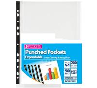 Lot de 25 pochettes plastifiées extensibles perforées en plastique transparent Chacune peut contenir jusqu'à 200 feuilles Format A4