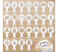 Lot de 25 pochoirs de décoration de café, pochoirs dessin de modèle de café de Thanksgiving, d'impression de forme de cappuccino d'art de latte réutilisables, pochoir de gâteau pour la gâteau au café