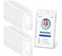 Lot de 25 porte-badges verticaux en plastique rigide, porte-badges pour 2 cartes de crédit, permis de conduire et laissez-passer
