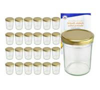 Lot de 25 pots à gobelets 230 ml couvercle haut couleur or à 66 y compris livre de recettes gélifiées au diamant, pots à confiture,