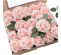 Lot de 25 roses artificielles en mousse au toucher réaliste avec tiges, pour bouquets de mariage, gâteaux, pierres tombales, centres de table (rose)