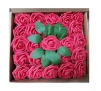 Lot de 25 roses artificielles en mousse au toucher réaliste avec tiges, pour bouquets de mariage, gâteaux, pierres tombales, centres de table (rouge)