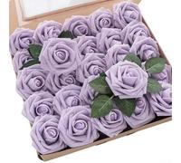 Lot de 25 roses artificielles en mousse pour bouquets de mariage et décoration avec variations faites à la main pour des motifs floraux uniques (violet peu profond)