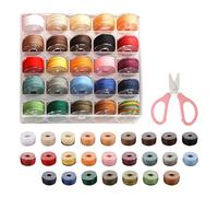 Lot de 25 rouleaux de fil ciré coloré avec 1 paire de ciseaux roses, fil ciré en polyester, fil de coton ciré avec boîte, fil à coudre à la main, fil ciré pour la fabrication de bijoux