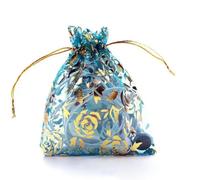 Lot de 25 sachets transparents en organza avec cordon serrage, couleur or rose, for bijoux, mariage, perles(Lake Blue,1 count (Pack of 1))