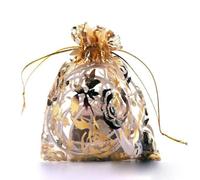 Lot de 25 sachets transparents en organza avec cordon serrage, couleur or rose, for bijoux, mariage, perles