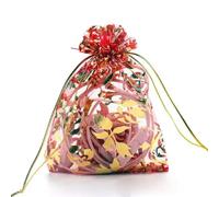 Lot de 25 sachets transparents en organza avec cordon serrage, couleur or rose, for bijoux, mariage, perles(Red,1 count (Pack of 1))