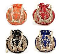 Lot de 25 sacs potli brodés assortis avec cordon de serrage pour femme Motif paon indien