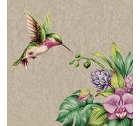 Lot de 25 serviettes durables en papier recyclé - Motifs animaux - Colibri sur fleurs tropicales - Décoration de table - Serviettes en papier avec motif - Décoration écologique durable en papier