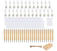 Lot de 25 stylos à bille en bois et porte-clés avec étiquette à suspendre et sac à cordon pour étudiants, bureau, stylo à bille professionnel en bois