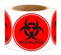 Lot de 250 autocollants universels avec symbole Biohazard 5,1 cm