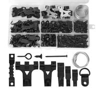 Lot de 250 crochets pour murs durs, kit de suspension pour cadre photo, crochets robustes avec fil à photo, clous, crochets en dents de scie, anneau en D, œillets à vis, noir