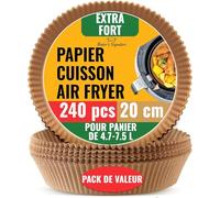Lot de 250 doublures jetables en papier parchemin pour friteuse à air comprimé - Feuilles de cuisson non blanchies rondes de 20,3 cm pour paniers jusqu'à 5 à 8 litres - Idéal pour le four, les poêles